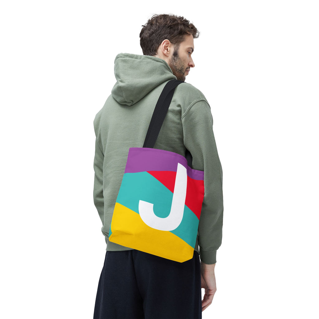 Monogram 'J' Colorblock Tote Bag — Personalized Initial J Shoulder Tote
