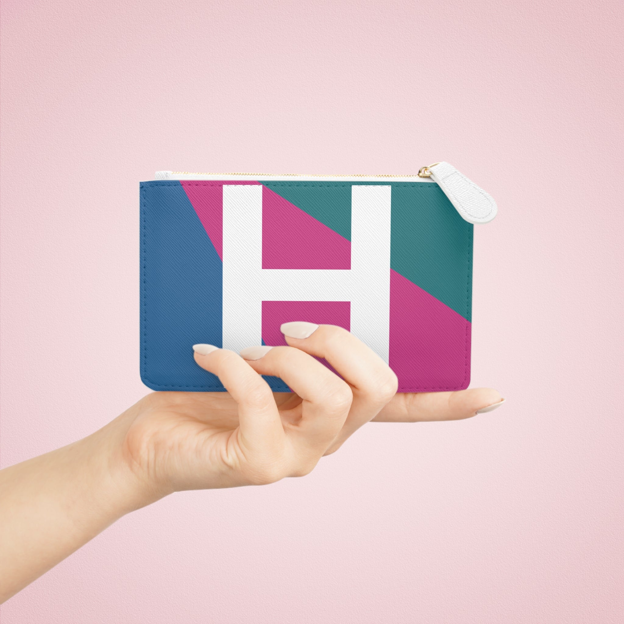 Initial H Mini Clutch — Colorblock Monogram Wristlet Wallet