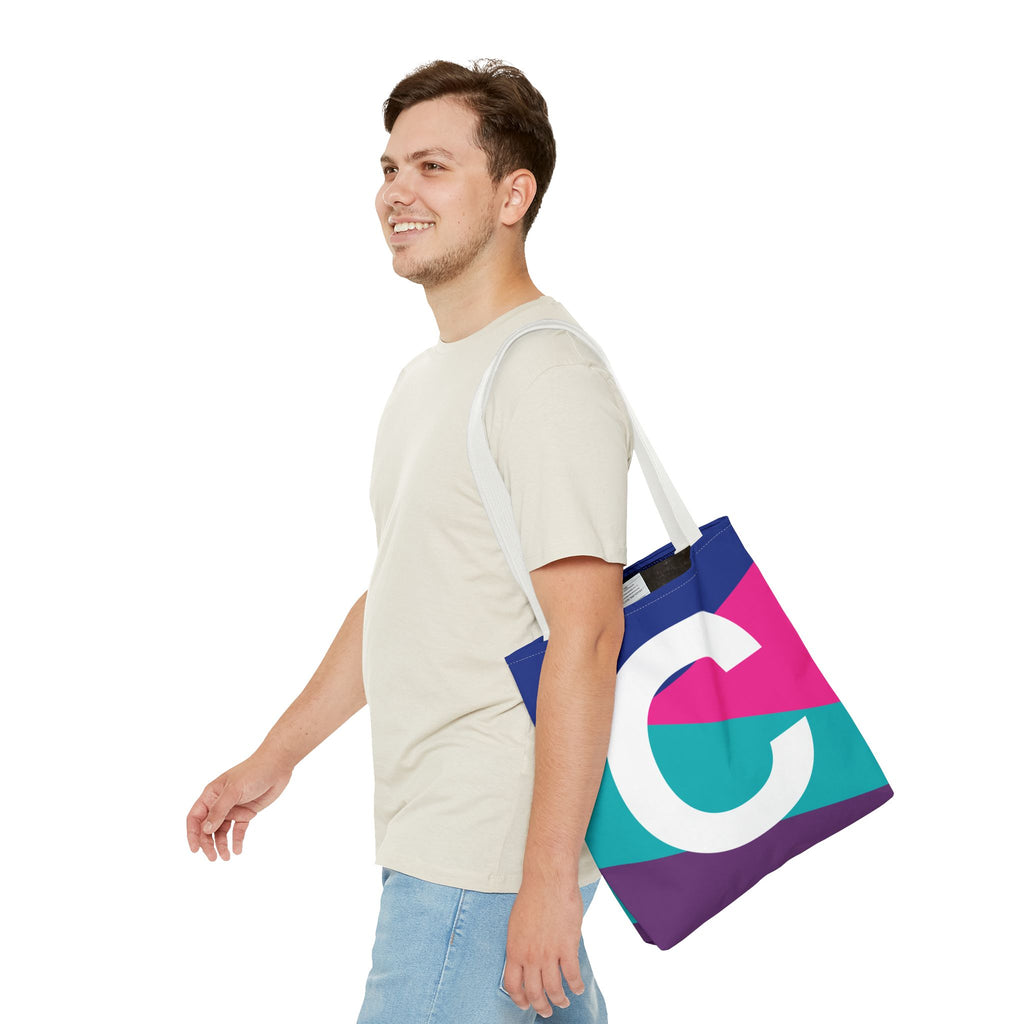 Monogram 'C' Colorblock Tote Bag — Personalized Initial C Shoulder Tote