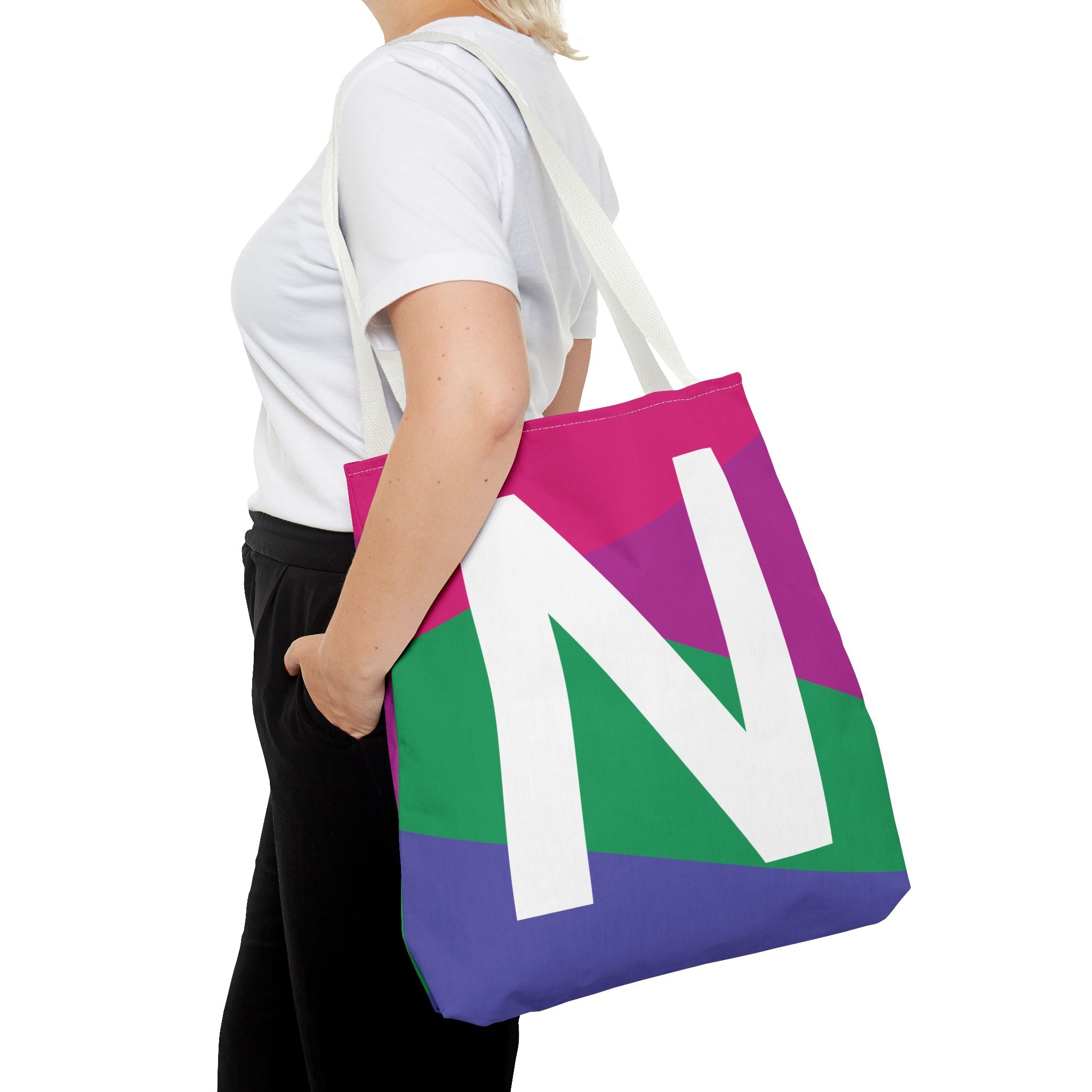 Monogram 'N' Colorblock Tote Bag — Personalized Initial N Shoulder Tote