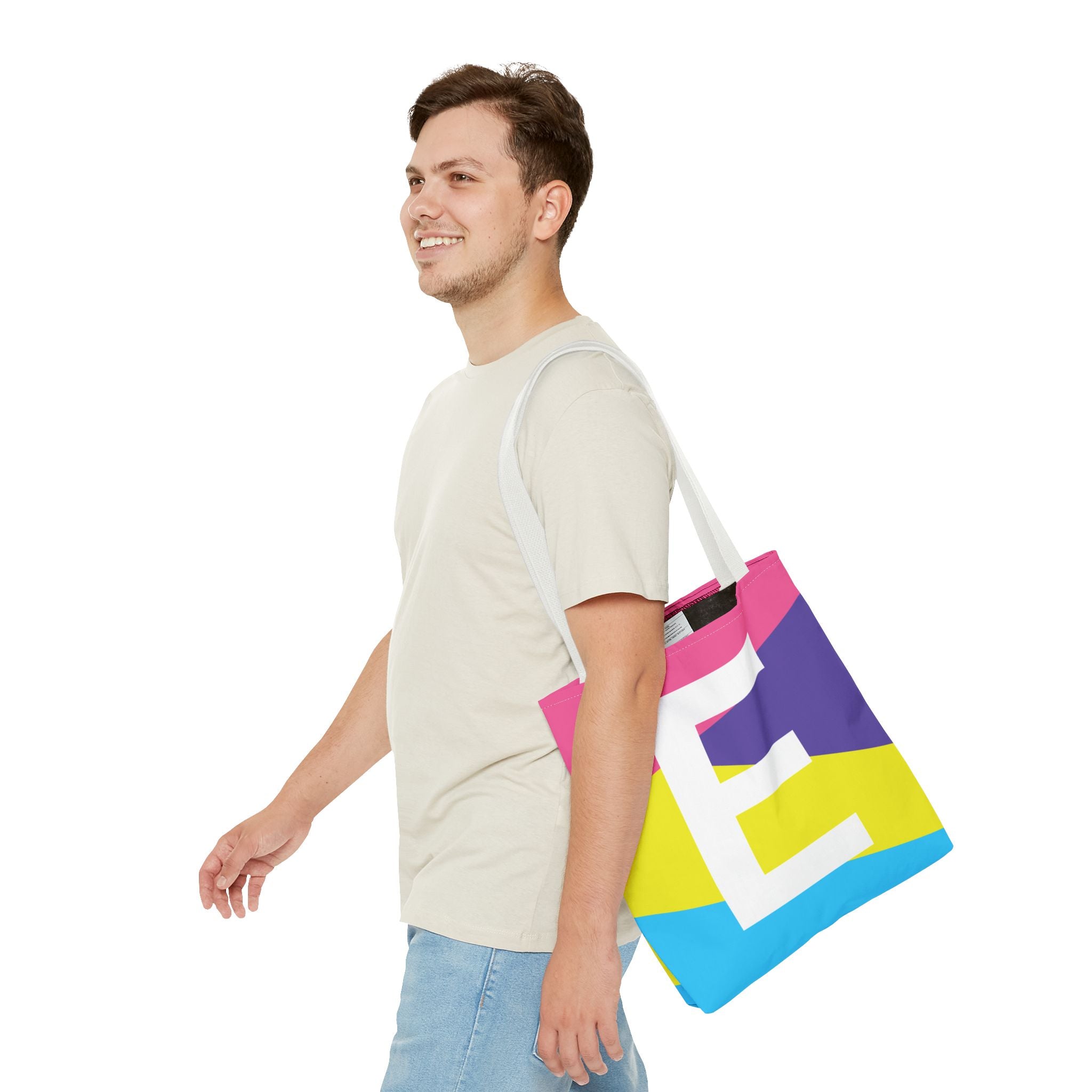 Monogram 'E' Colorblock Tote Bag — Personalized Initial E Shoulder Tote