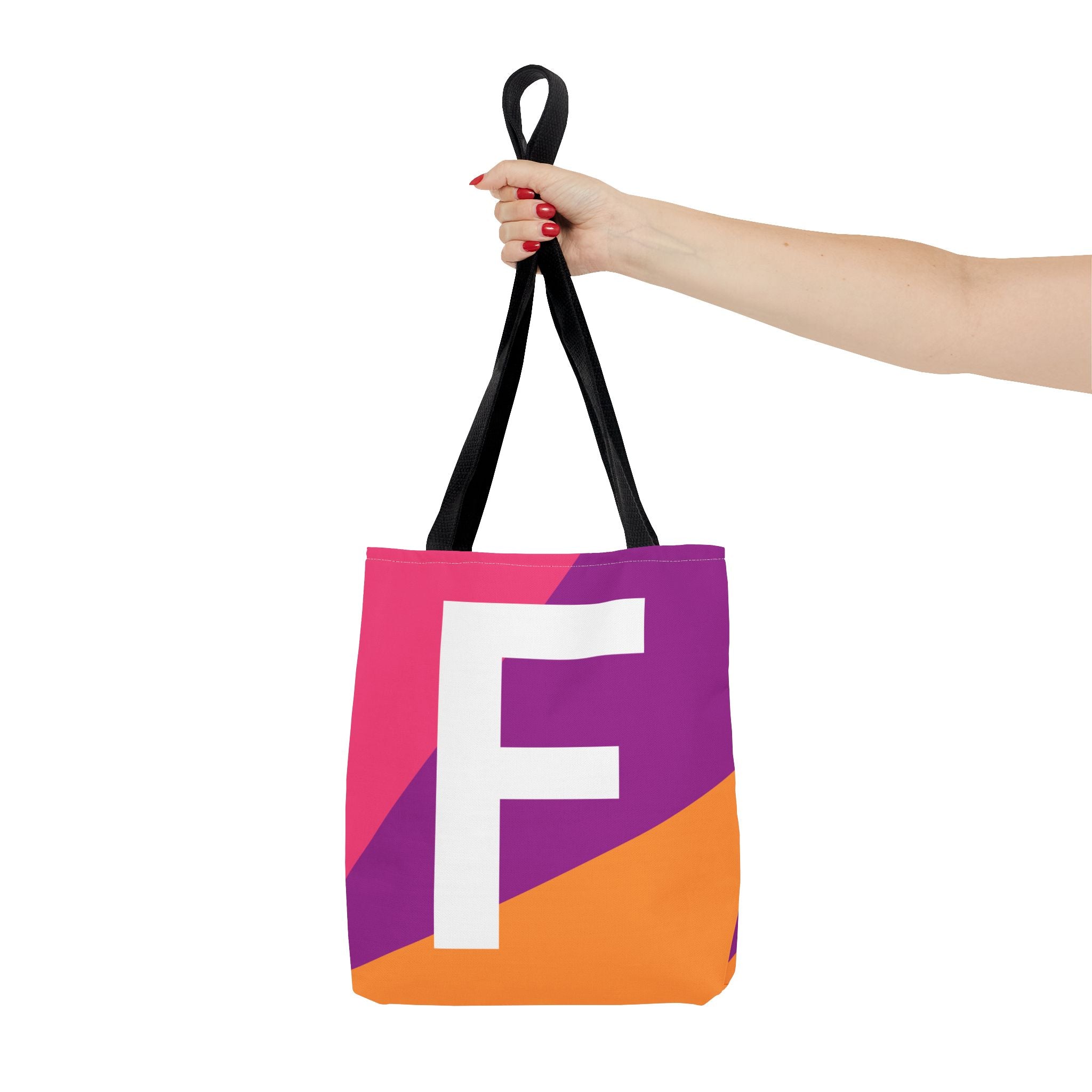 Monogram 'F' Colorblock Tote Bag — Personalized Initial F Shoulder Tote