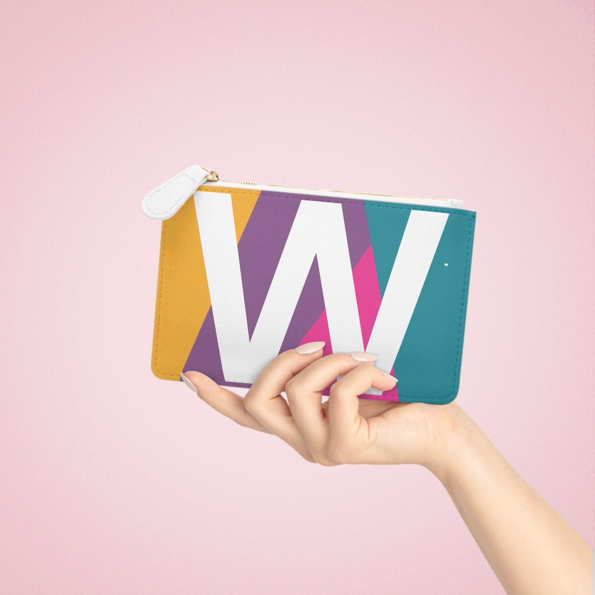 Initial W Mini Clutch — Colorblock Monogram Wristlet Wallet