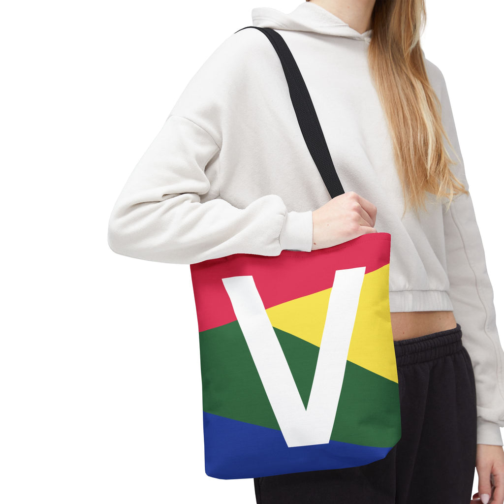 Monogram 'V' Colorblock Tote Bag — Personalized Initial V Shoulder Tote