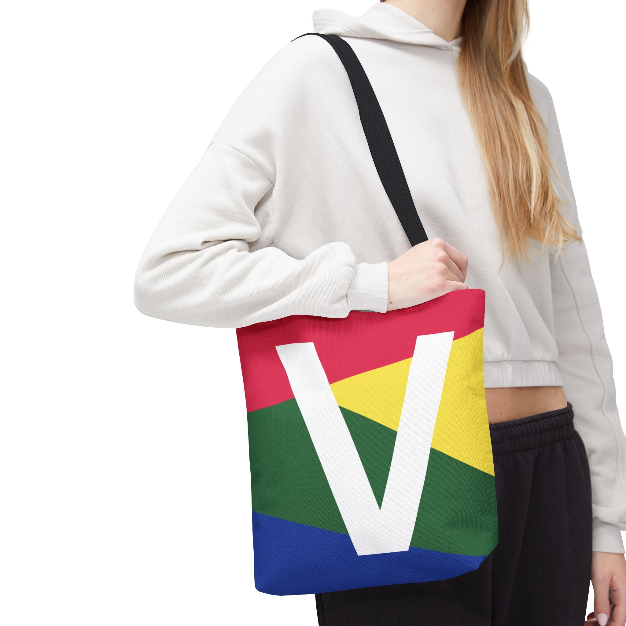 Monogram 'V' Colorblock Tote Bag — Personalized Initial V Shoulder Tote