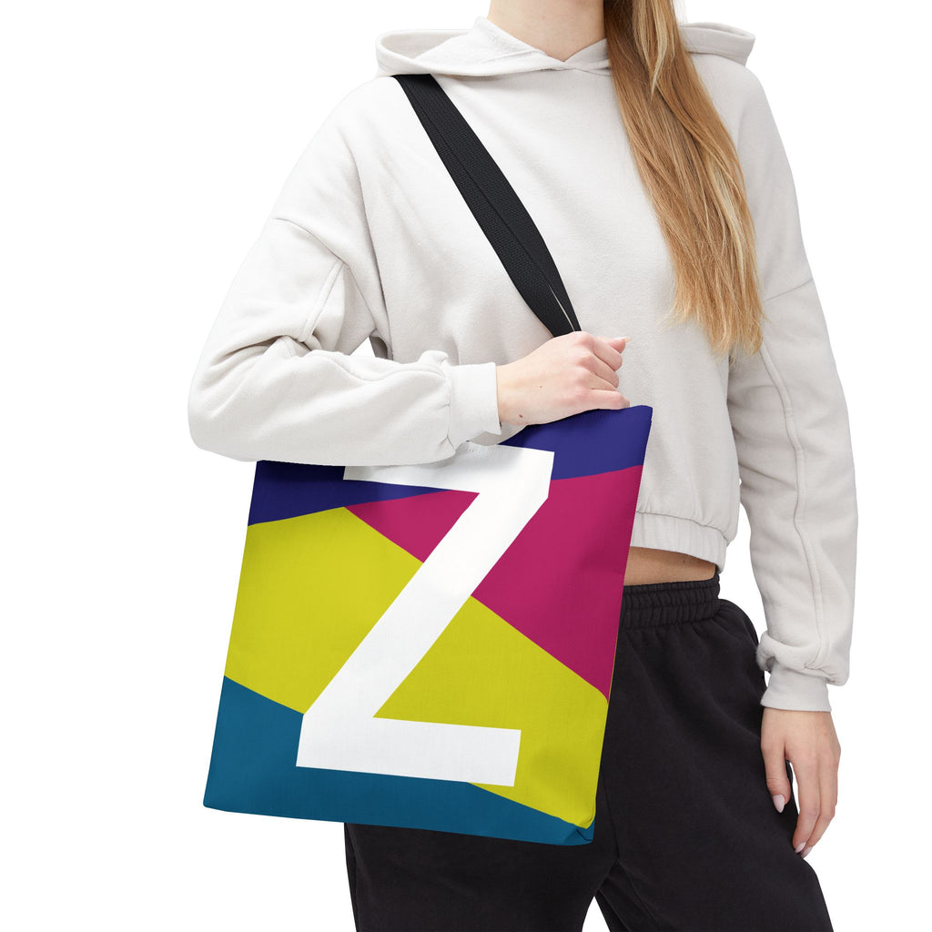Monogram 'Z' Colorblock Tote Bag — Personalized Initial Z Shoulder Tote