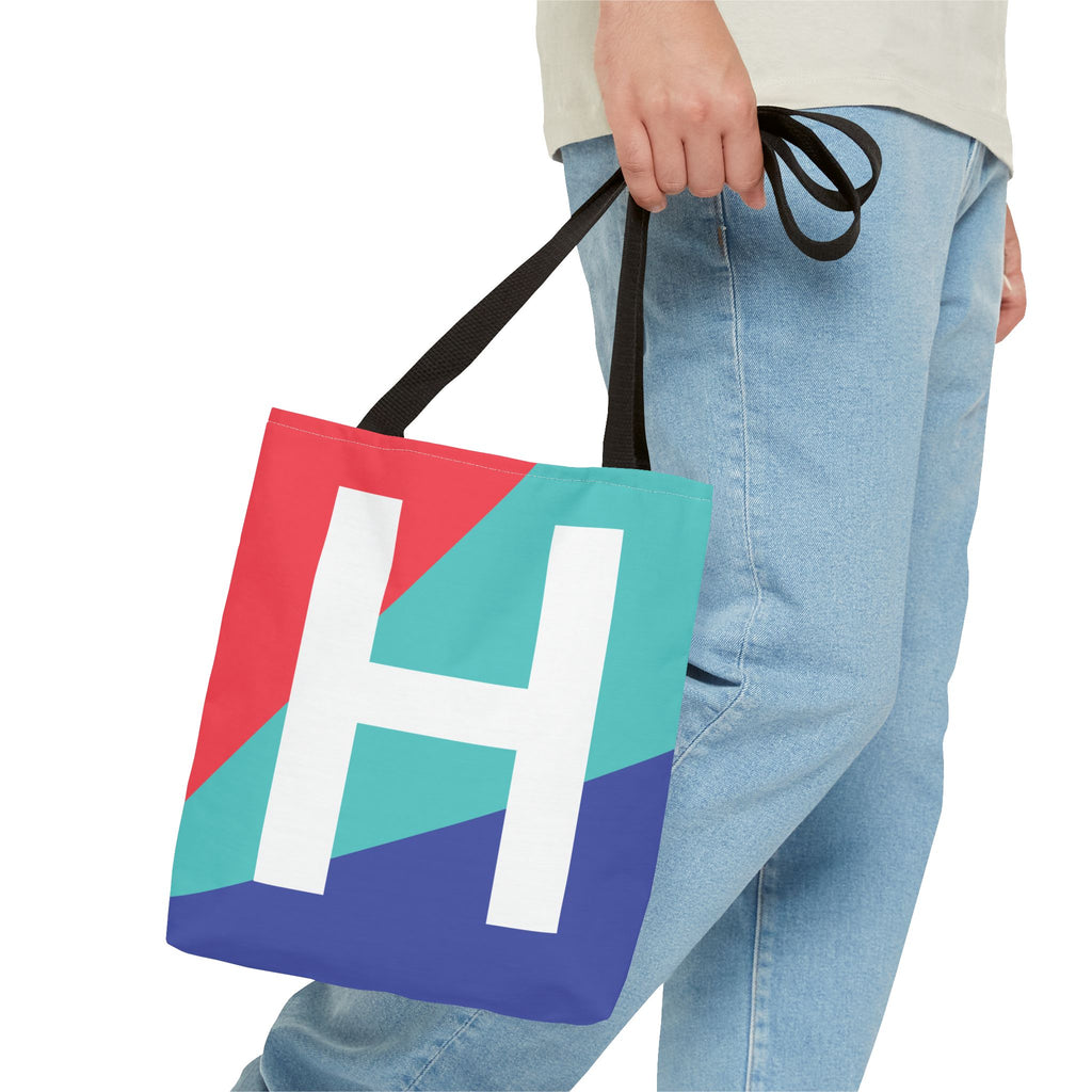 Monogram 'H' Colorblock Tote Bag — Personalized Initial H Shoulder Tote