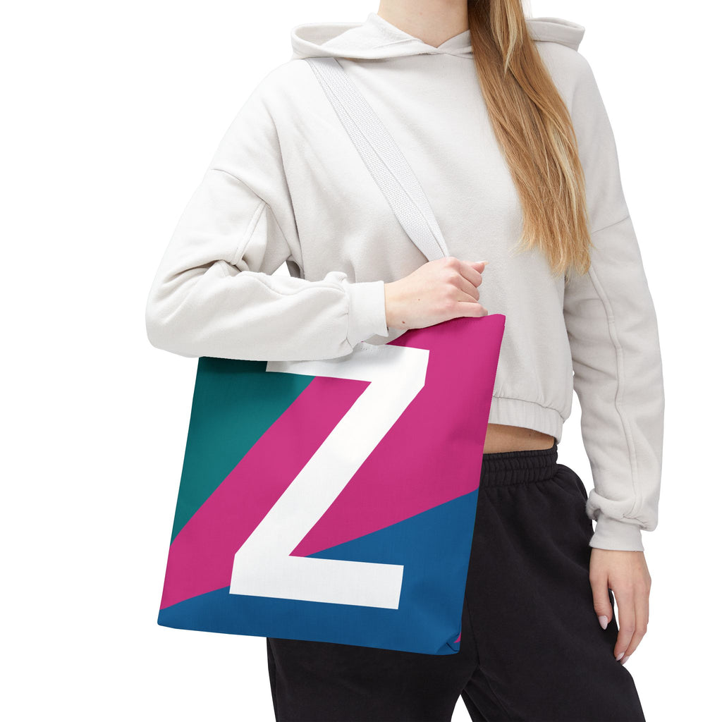 Monogram 'Z' Colorblock Tote Bag — Personalized Initial Z Shoulder Tote