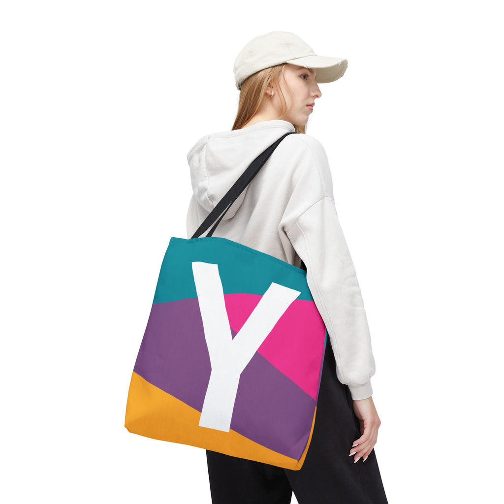 Monogram 'Y' Colorblock Tote Bag — Personalized Initial Y Shoulder Tote