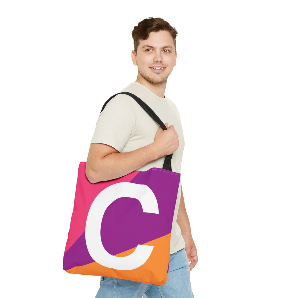 Monogram 'C' Colorblock Tote Bag — Personalized Initial C Shoulder Tote