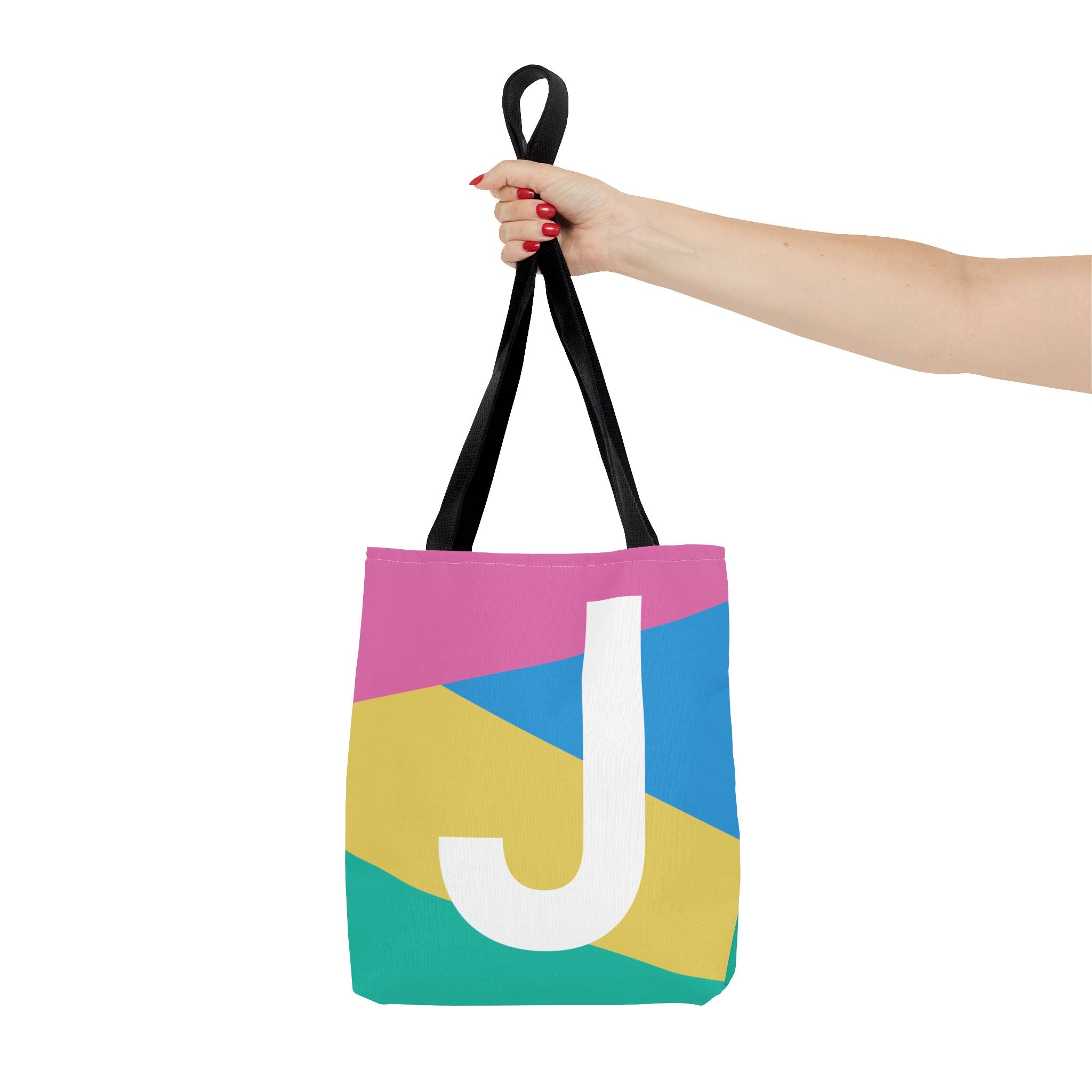 Monogram 'J' Colorblock Tote Bag — Personalized Initial J Shoulder Tote