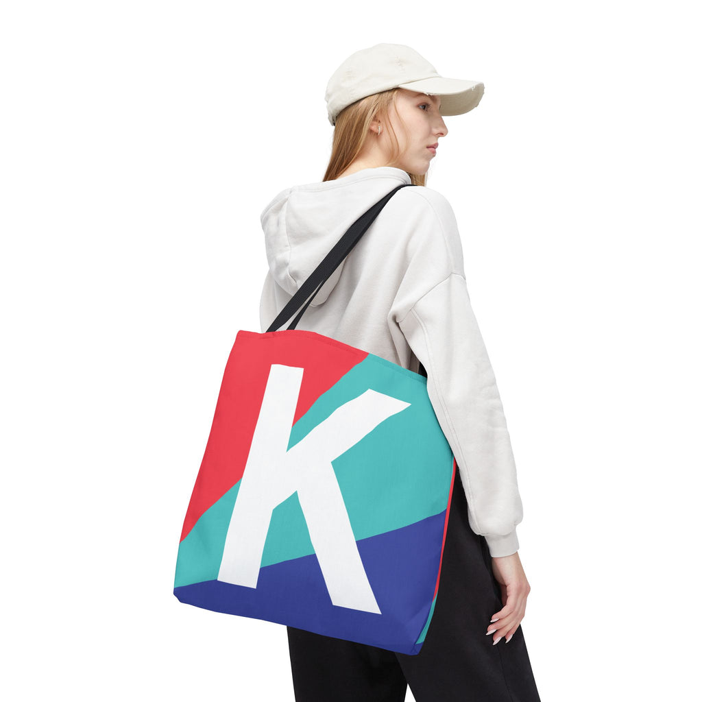 Monogram 'K' Colorblock Tote Bag — Personalized Initial K Shoulder Tote