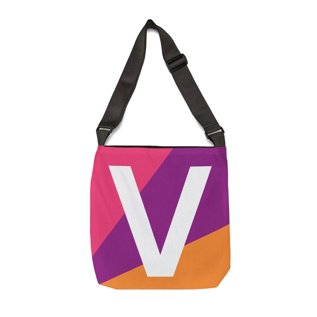 Initial Letter 'V' Colorblock Adjustable Tote Bag — Monogram Alphabet Shoulder Bag