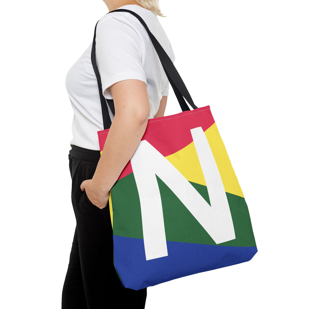 Monogram 'N' Colorblock Tote Bag — Personalized Initial N Shoulder Tote