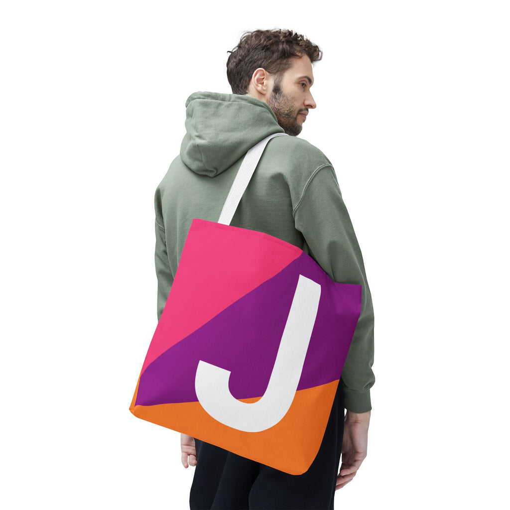 Monogram 'J' Colorblock Tote Bag — Personalized Initial J Shoulder Tote