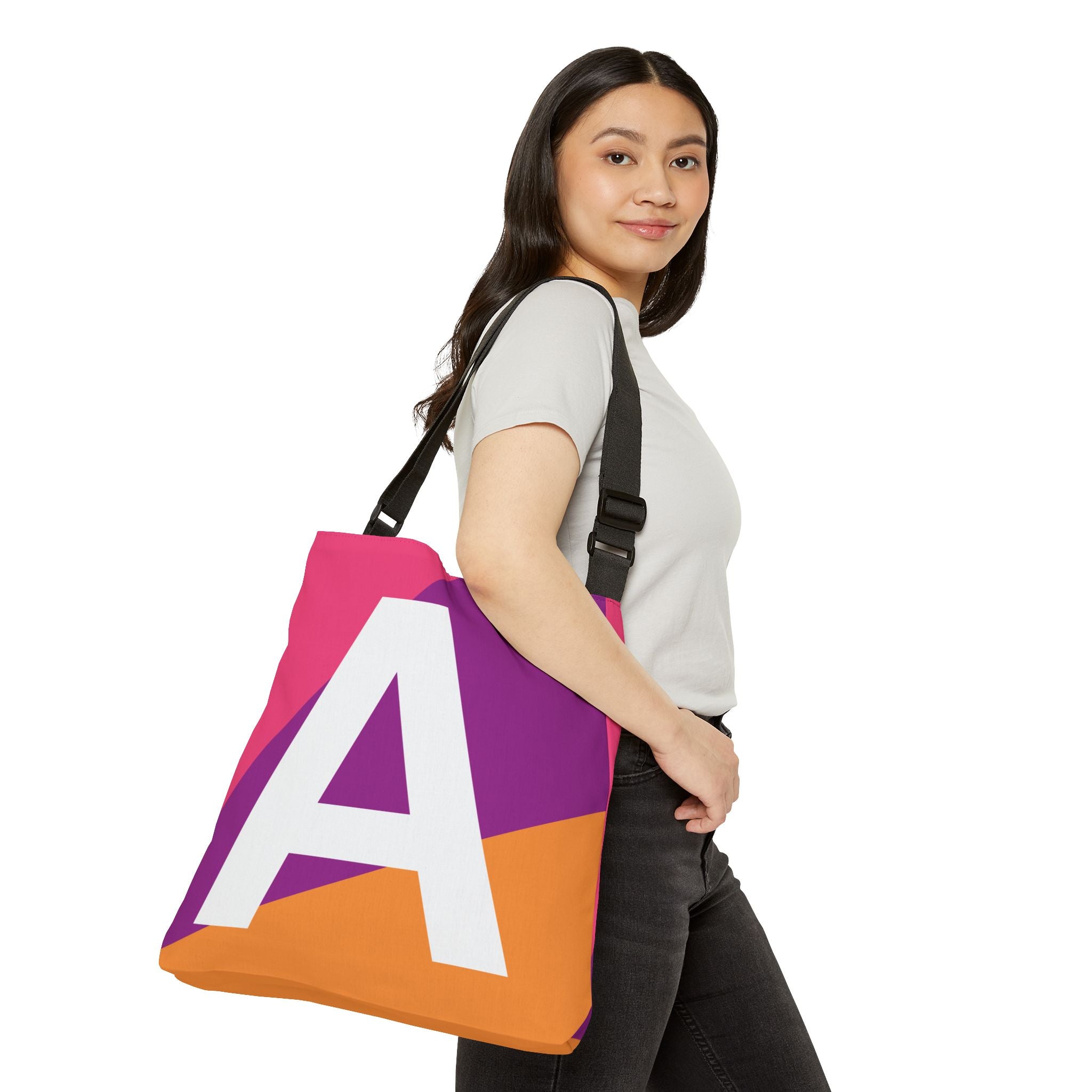 Initial Letter 'A' Colorblock Adjustable Tote Bag — Monogram Alphabet Shoulder Bag