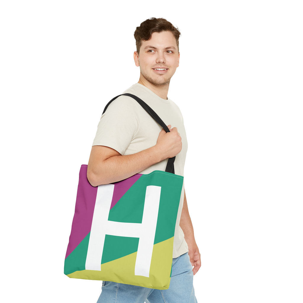 Monogram 'H' Colorblock Tote Bag — Personalized Initial H Shoulder Tote
