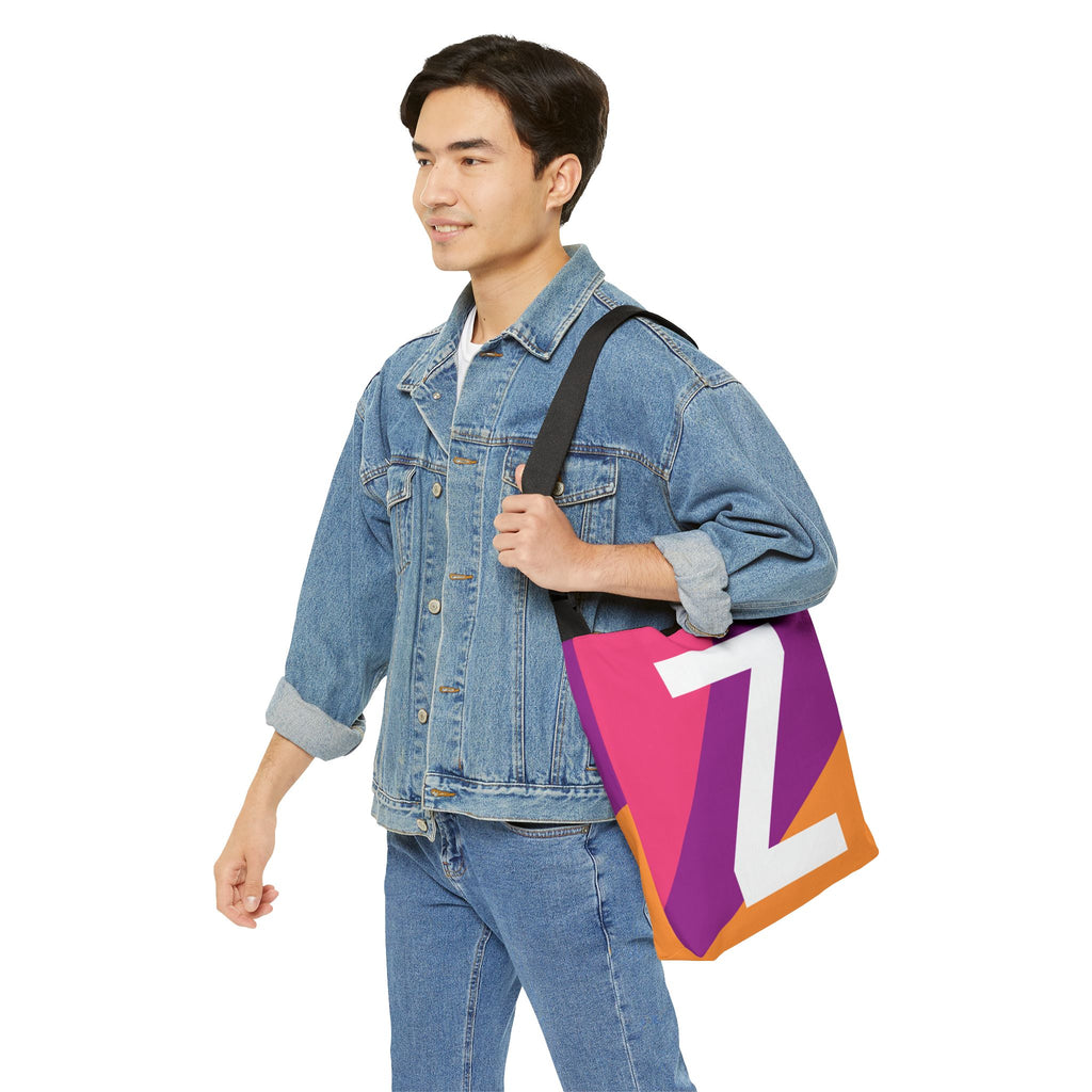 Initial Letter 'Z' Colorblock Adjustable Tote Bag — Monogram Alphabet Shoulder Bag