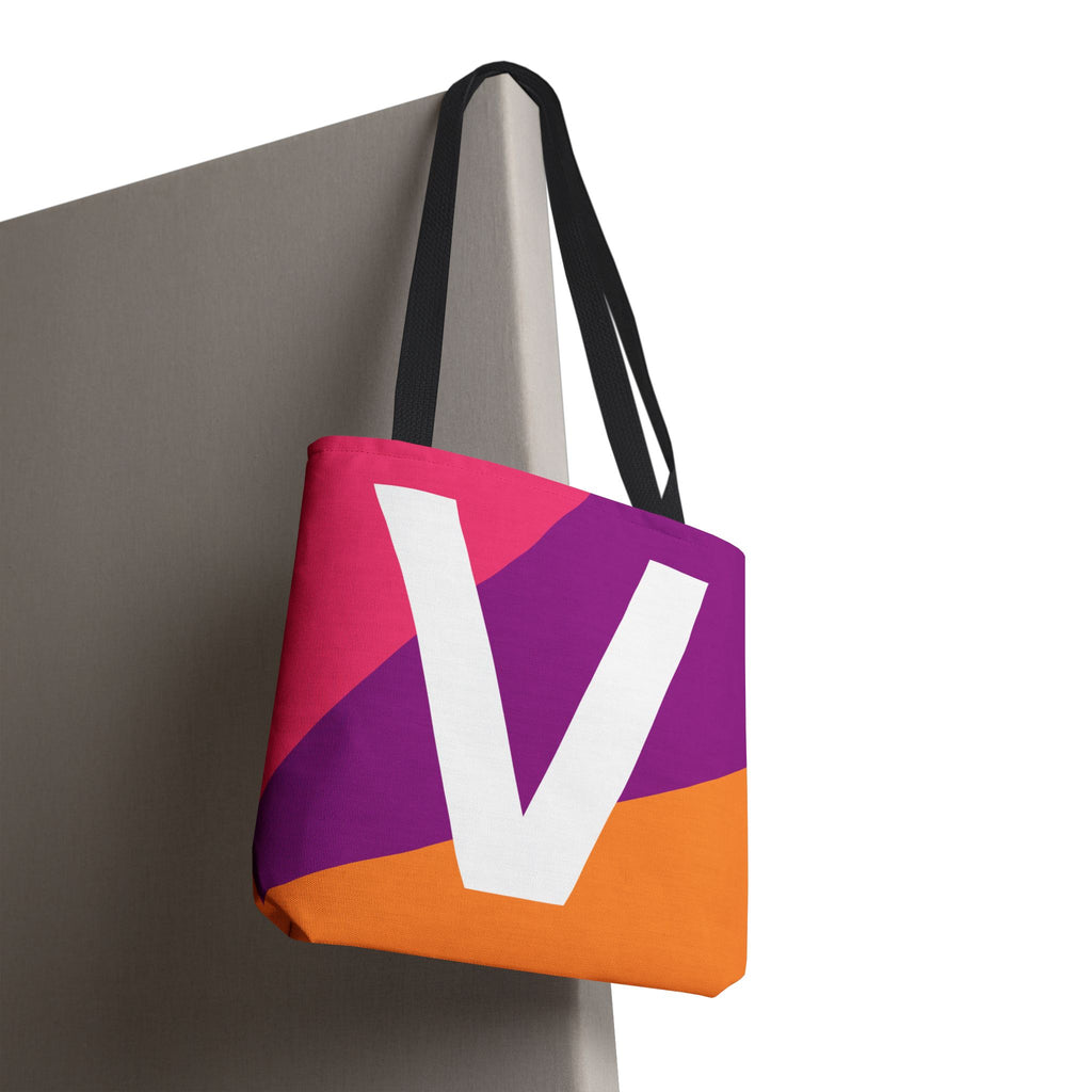 Monogram 'V' Colorblock Tote Bag — Personalized Initial V Shoulder Tote