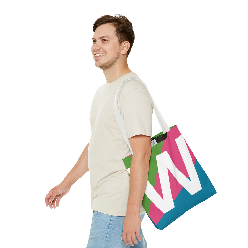 Monogram 'W' Colorblock Tote Bag — Personalized Initial W Shoulder Tote