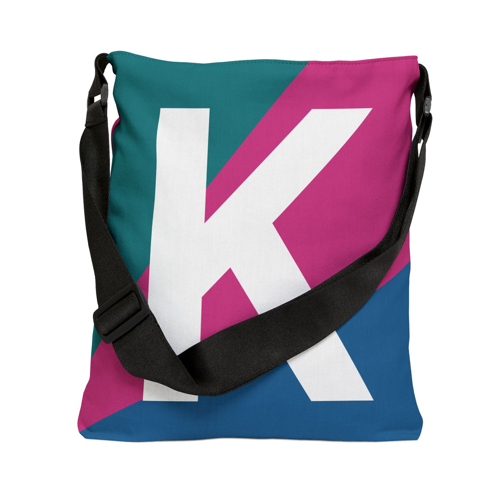 Initial Letter 'K' Colorblock Adjustable Tote Bag — Monogram Alphabet Shoulder Bag