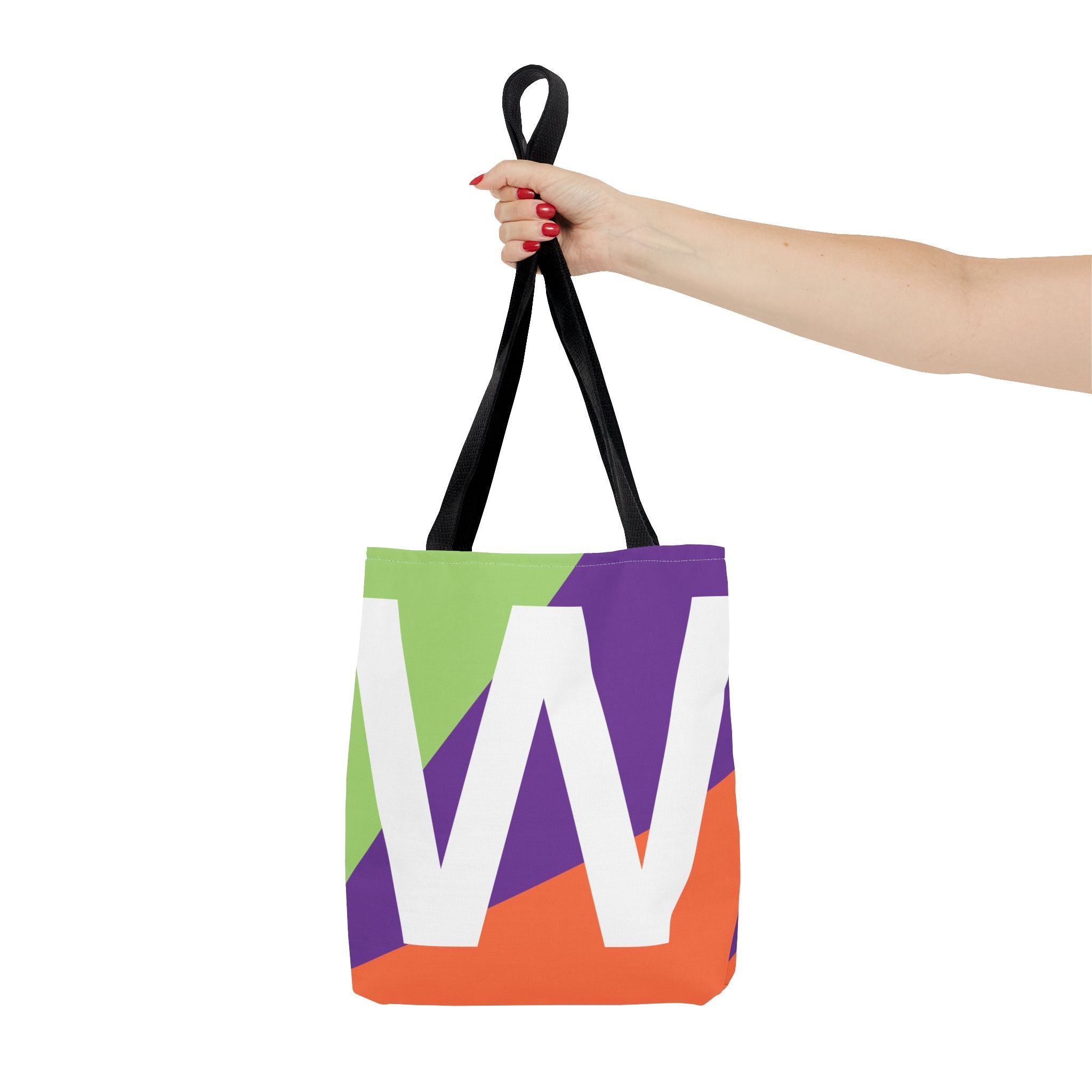 Monogram 'W' Colorblock Tote Bag — Personalized Initial W Shoulder Tote