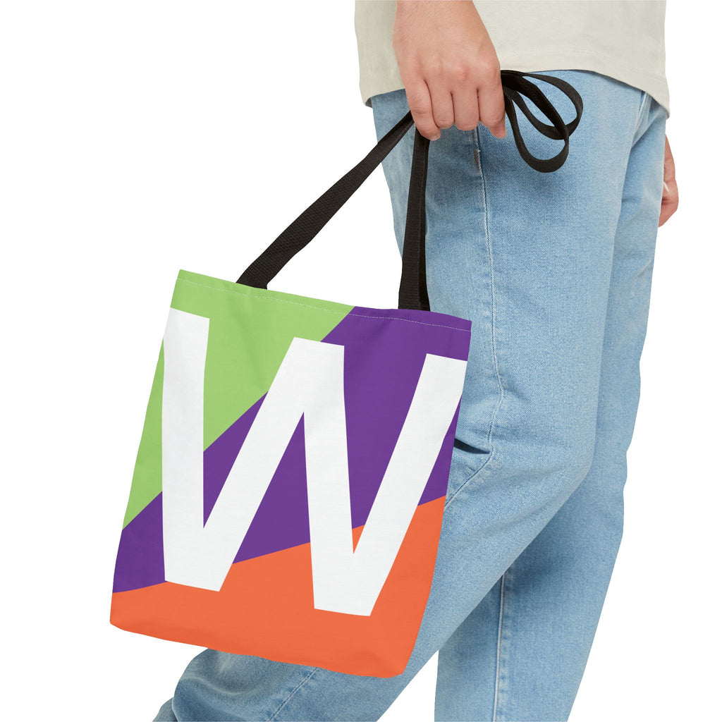 Monogram 'W' Colorblock Tote Bag — Personalized Initial W Shoulder Tote