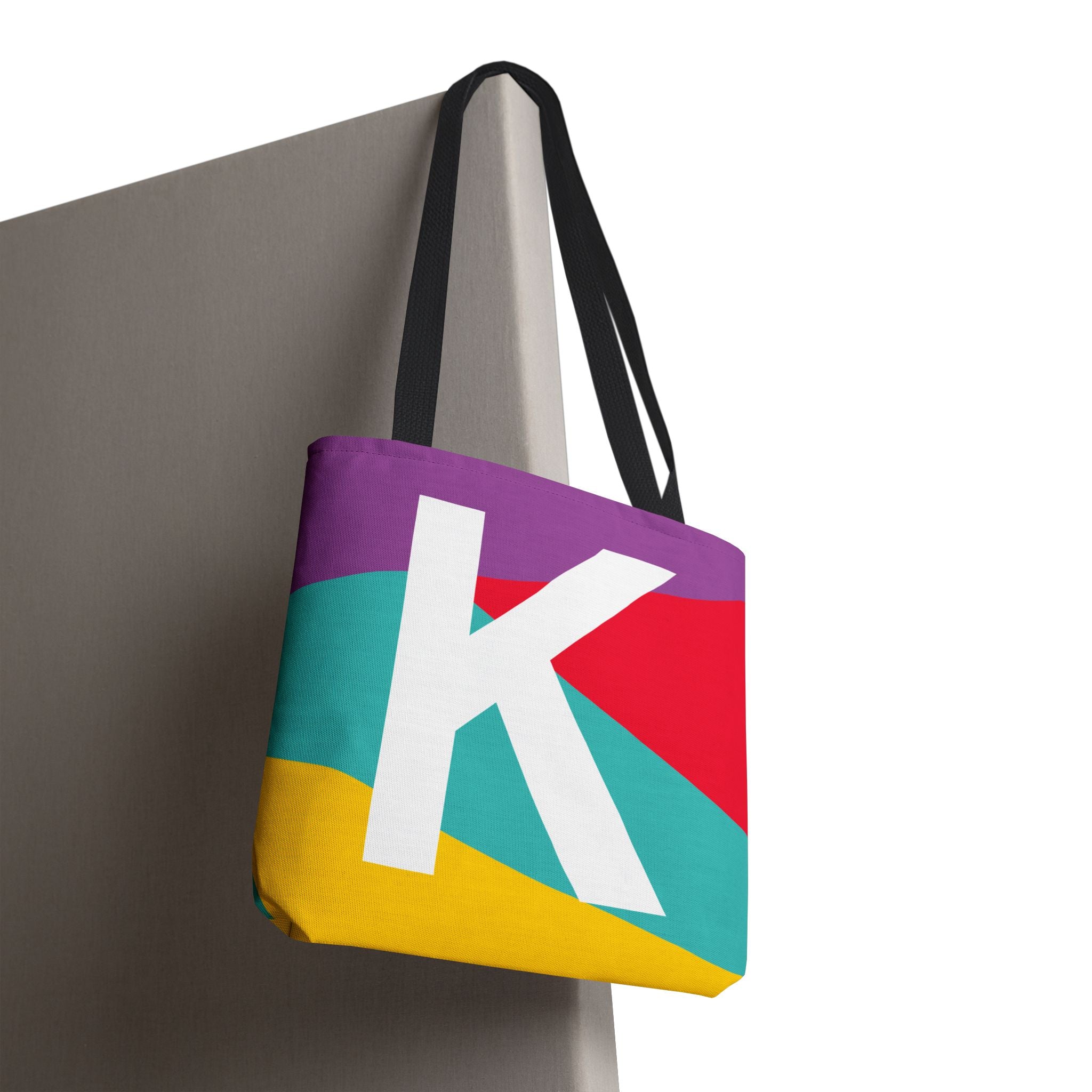 Monogram 'K' Colorblock Tote Bag — Personalized Initial K Shoulder Tote