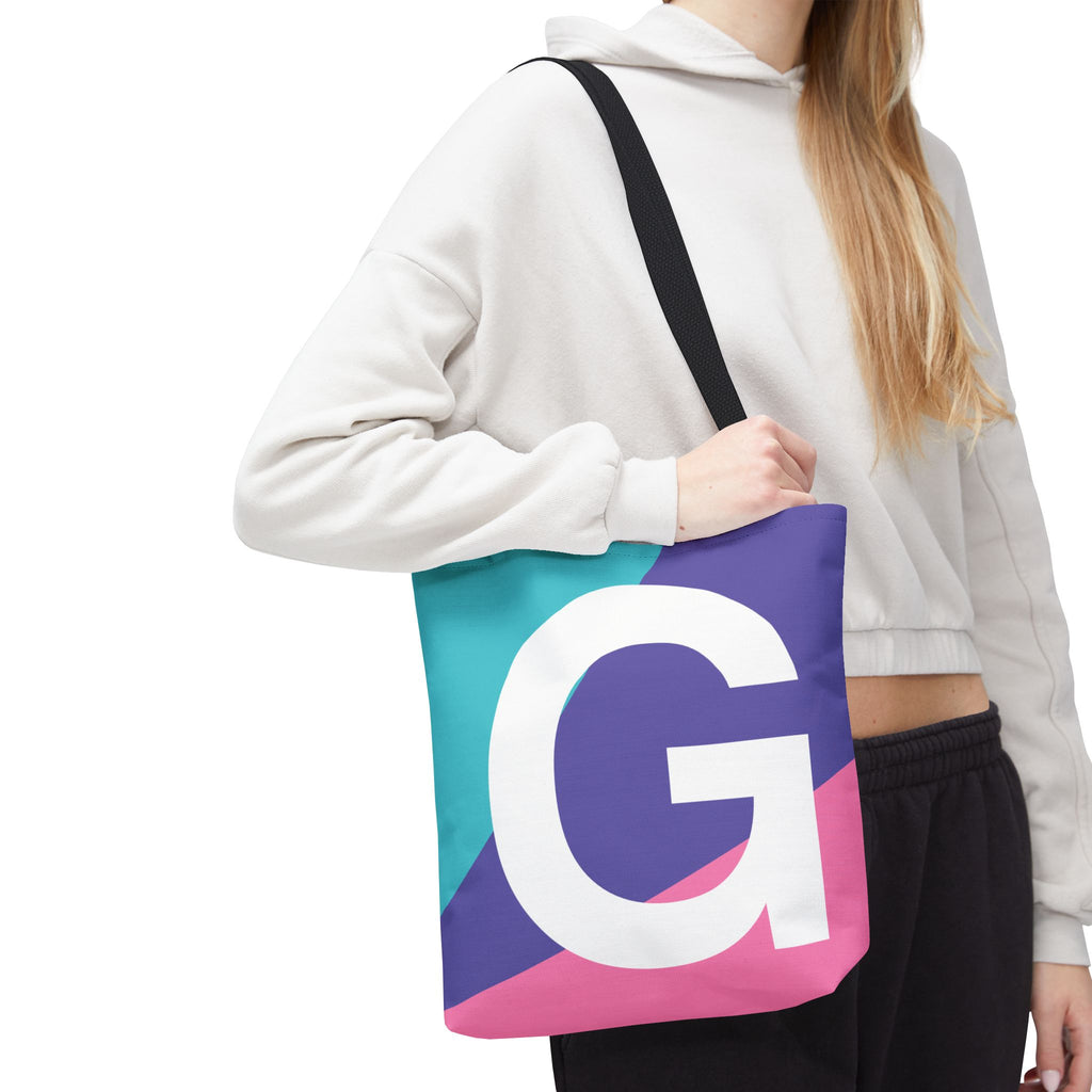 Monogram 'G' Colorblock Tote Bag — Personalized Initial G Shoulder Tote