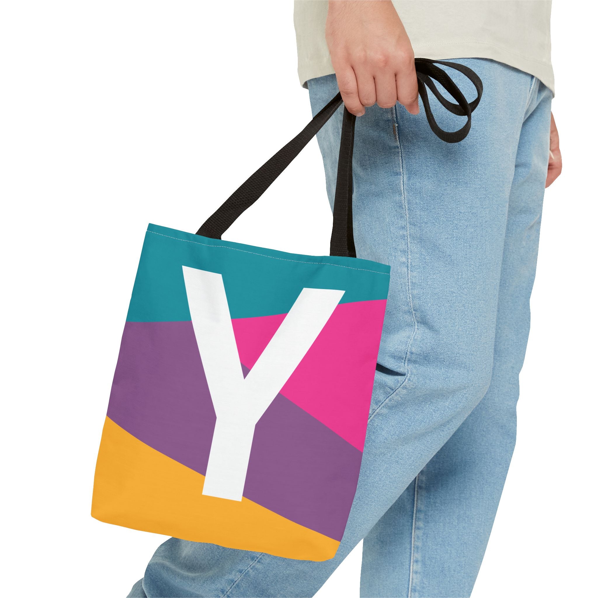 Monogram 'Y' Colorblock Tote Bag — Personalized Initial Y Shoulder Tote