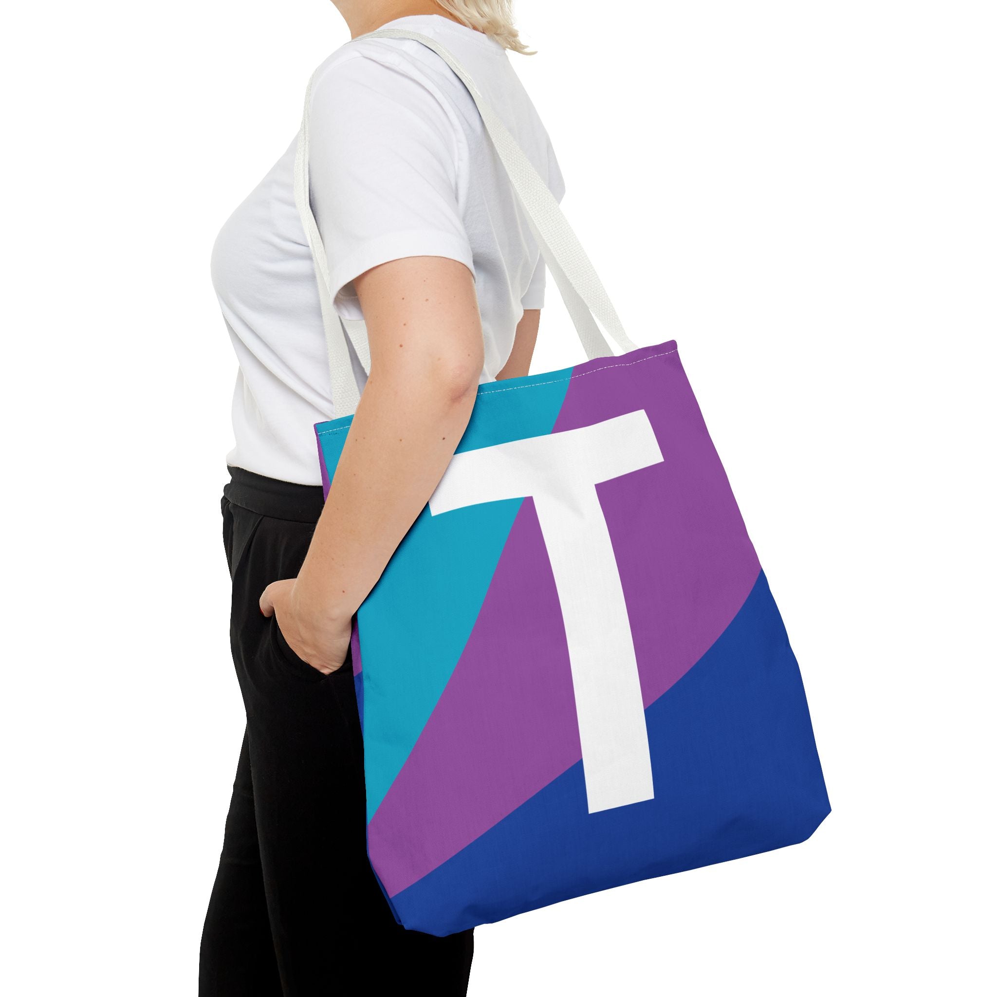Monogram 'T' Colorblock Tote Bag — Personalized Initial T Shoulder Tote