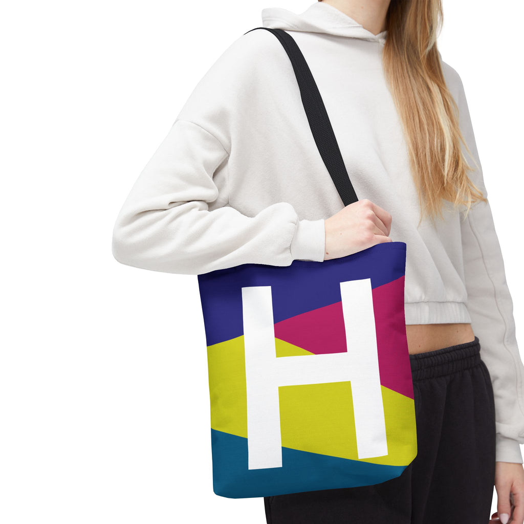 Monogram 'H' Colorblock Tote Bag — Personalized Initial H Shoulder Tote