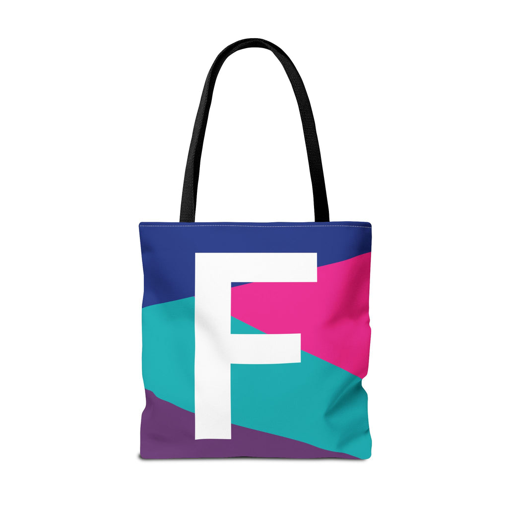 Monogram 'F' Colorblock Tote Bag — Personalized Initial F Shoulder Tote