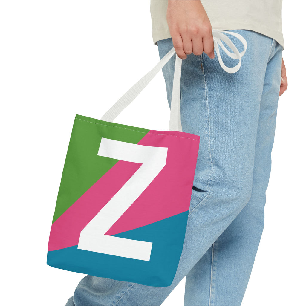 Monogram 'Z' Colorblock Tote Bag — Personalized Initial Z Shoulder Tote