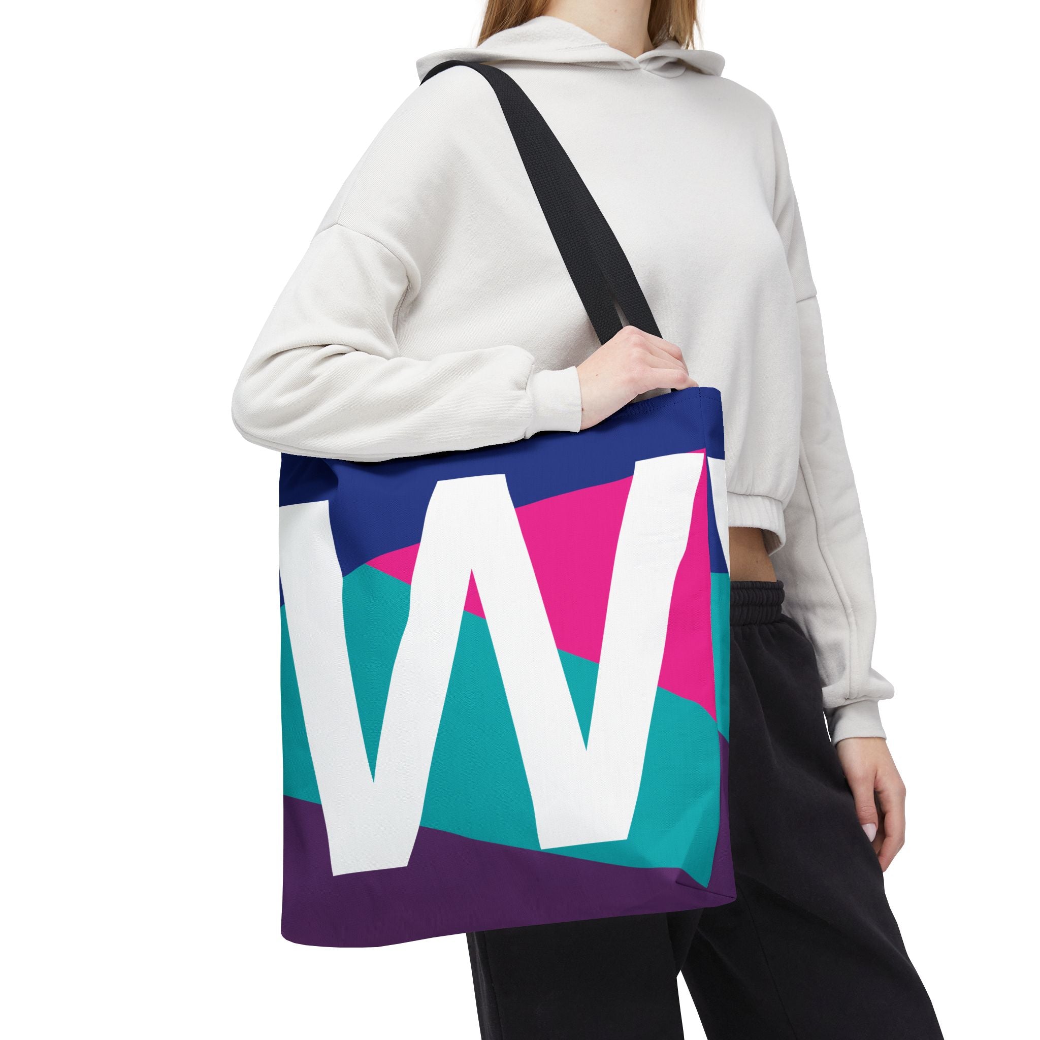 Monogram 'W' Colorblock Tote Bag — Personalized Initial W Shoulder Tote