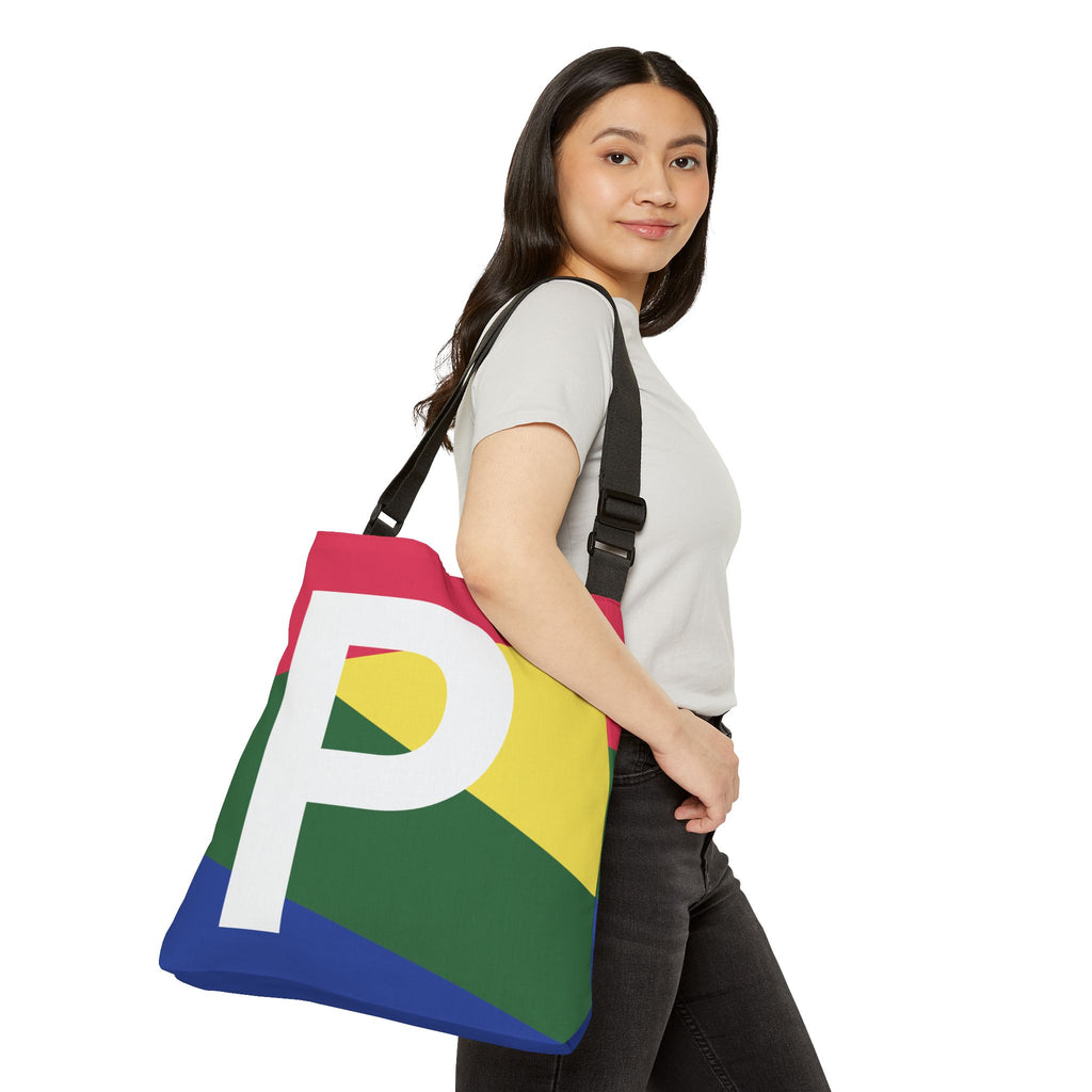 Initial Letter 'P' Colorblock Adjustable Tote Bag — Monogram Alphabet Shoulder Bag