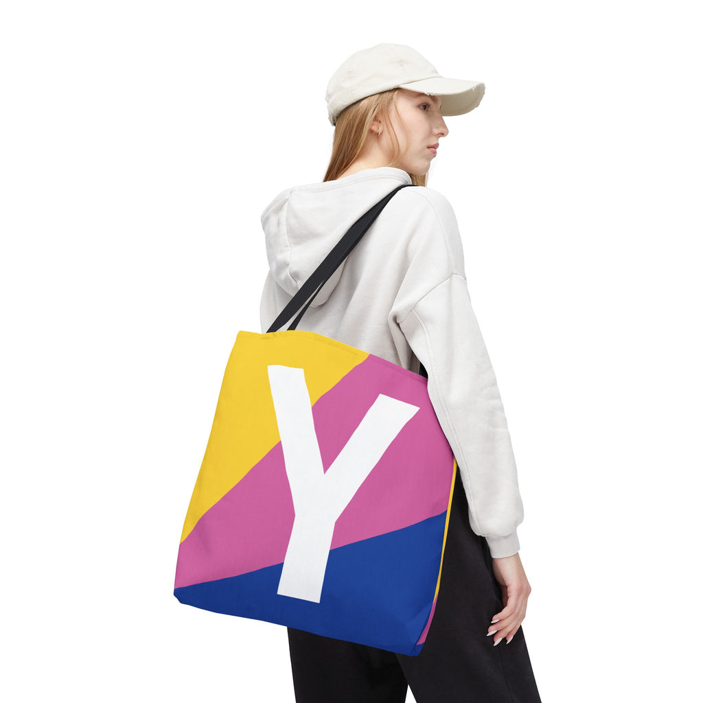 Monogram 'Y' Colorblock Tote Bag — Personalized Initial Y Shoulder Tote