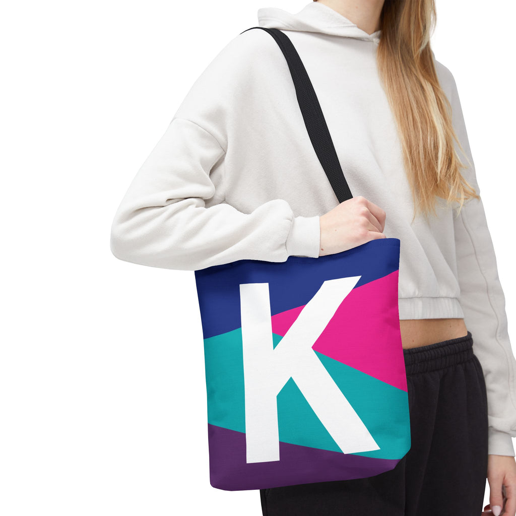 Monogram 'K' Colorblock Tote Bag — Personalized Initial K Shoulder Tote