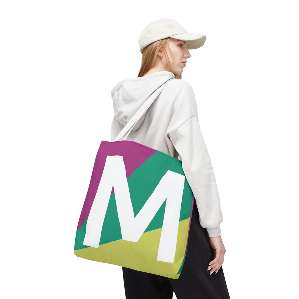 Monogram 'M' Colorblock Tote Bag — Personalized Initial M Shoulder Tote