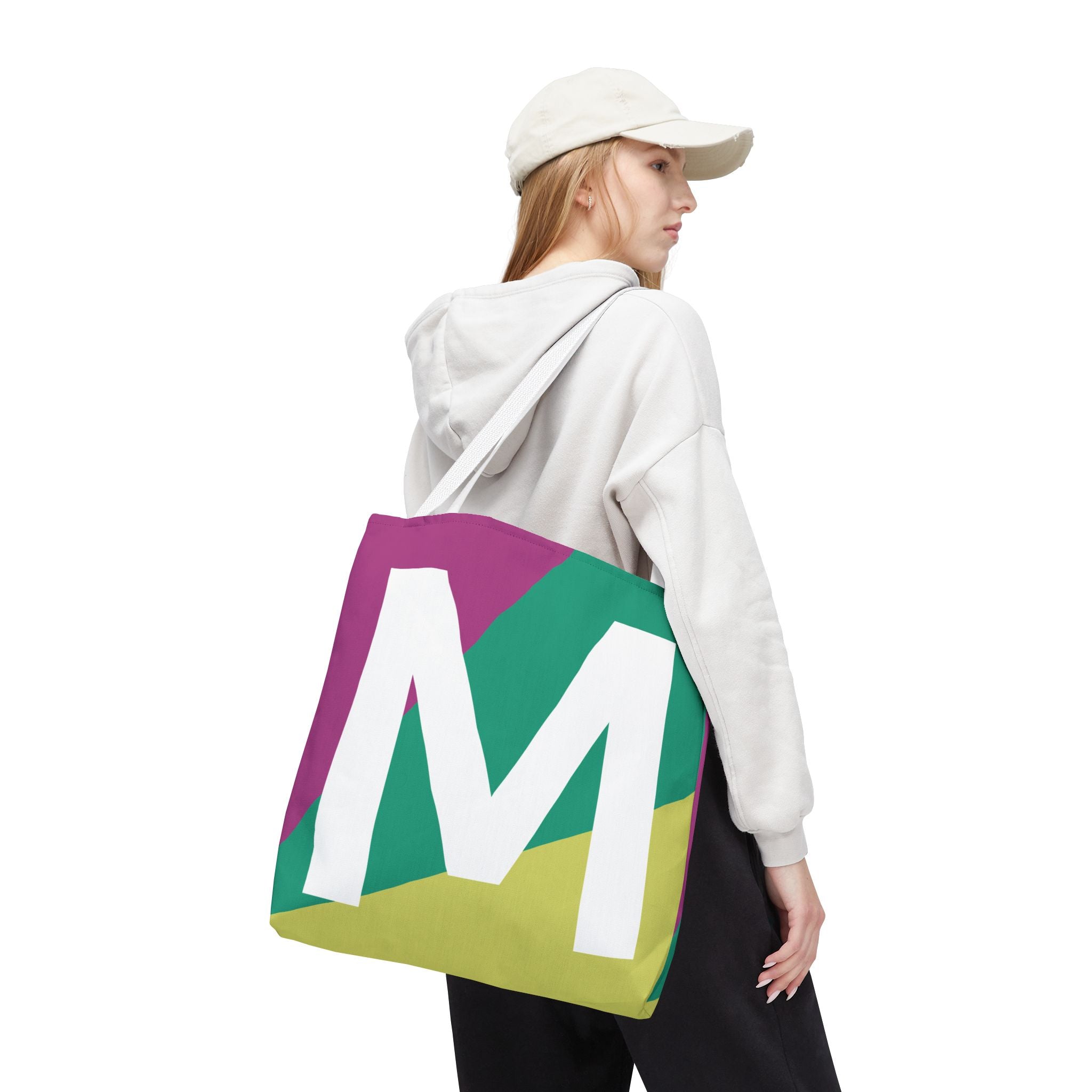 Monogram 'M' Colorblock Tote Bag — Personalized Initial M Shoulder Tote