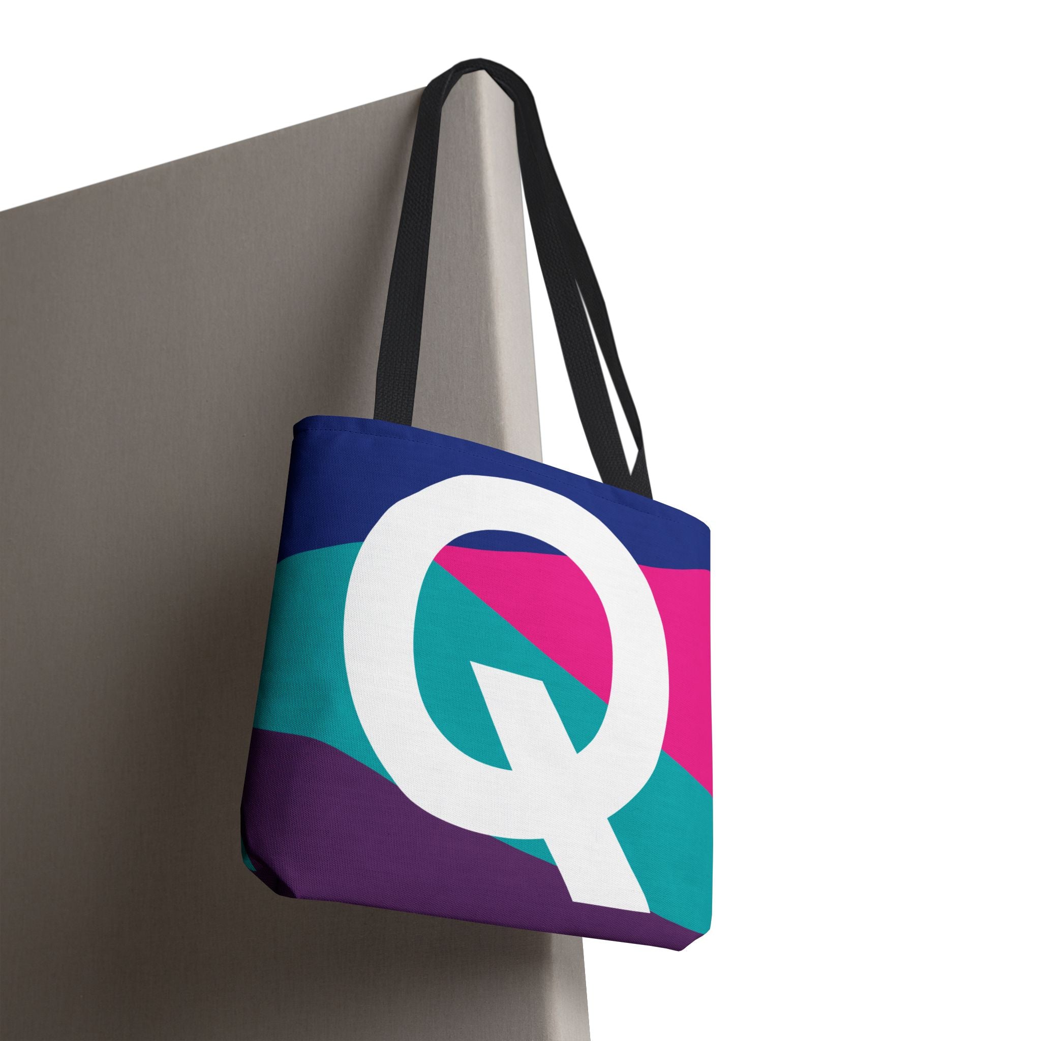 Monogram 'Q' Colorblock Tote Bag — Personalized Initial Q Shoulder Tote