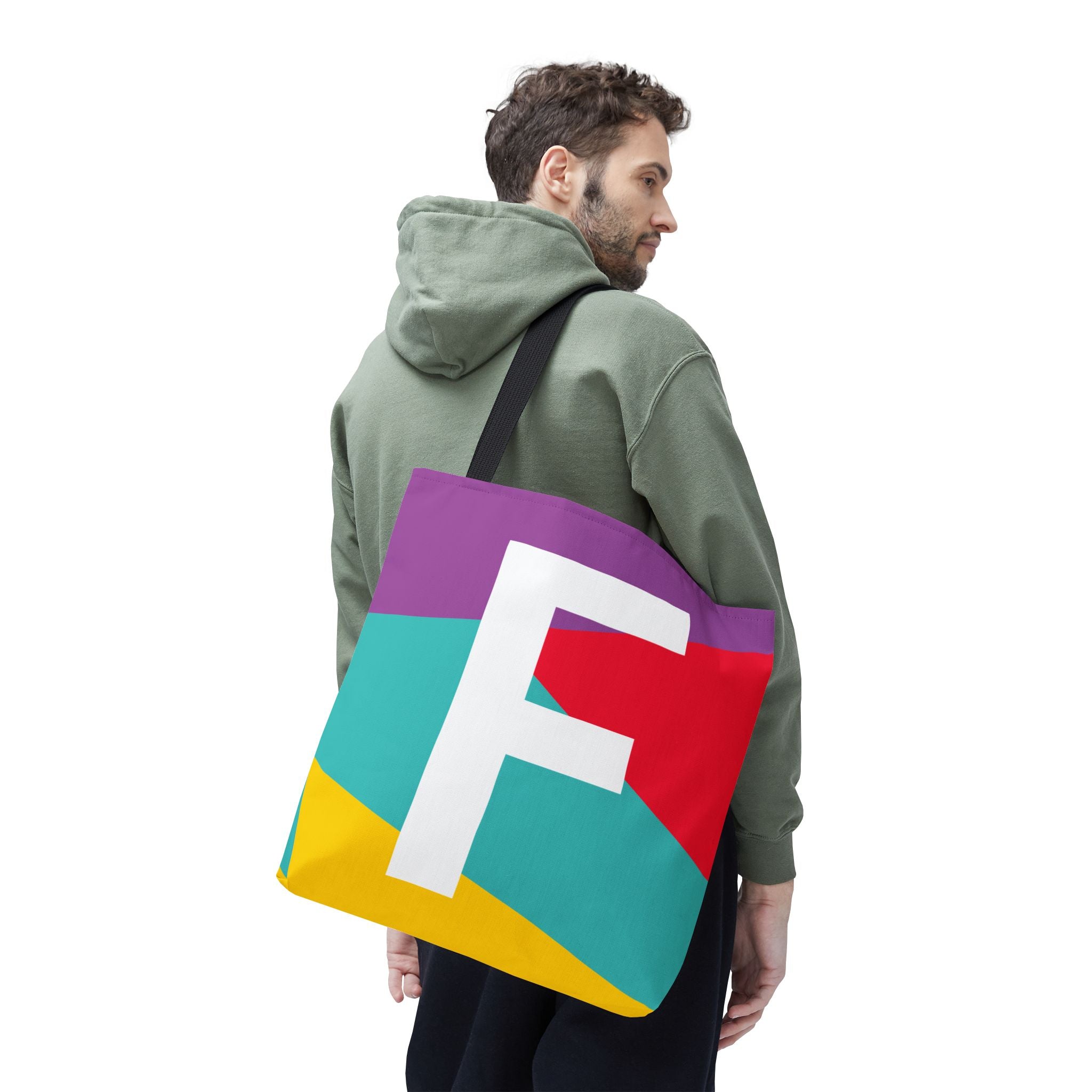 Monogram 'F' Colorblock Tote Bag — Personalized Initial F Shoulder Tote