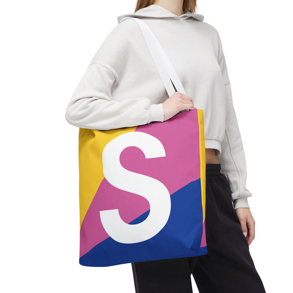 Monogram 'S' Colorblock Tote Bag — Personalized Initial S Shoulder Tote