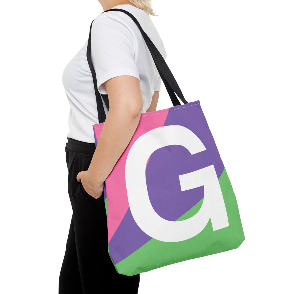 Monogram 'G' Colorblock Tote Bag — Personalized Initial G Shoulder Tote