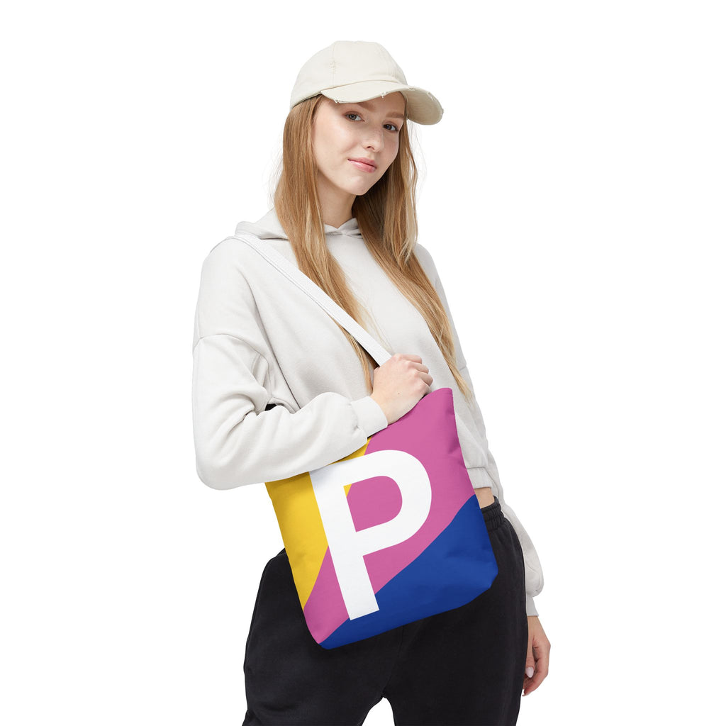 Monogram 'P' Colorblock Tote Bag — Personalized Initial P Shoulder Tote