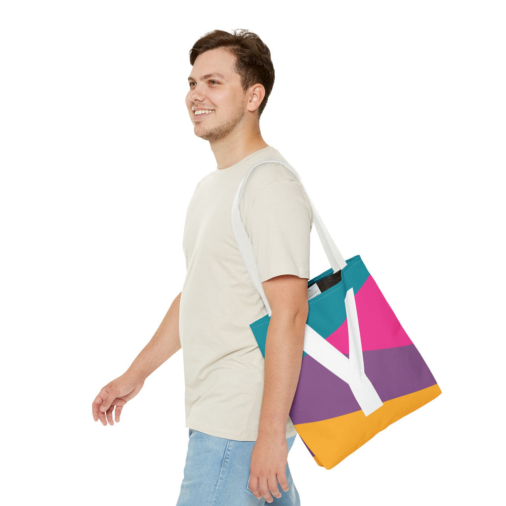 Monogram 'Y' Colorblock Tote Bag — Personalized Initial Y Shoulder Tote