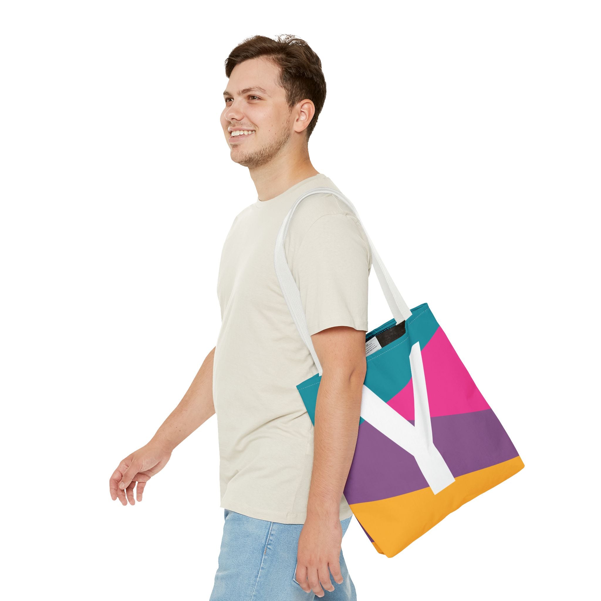 Monogram 'Y' Colorblock Tote Bag — Personalized Initial Y Shoulder Tote