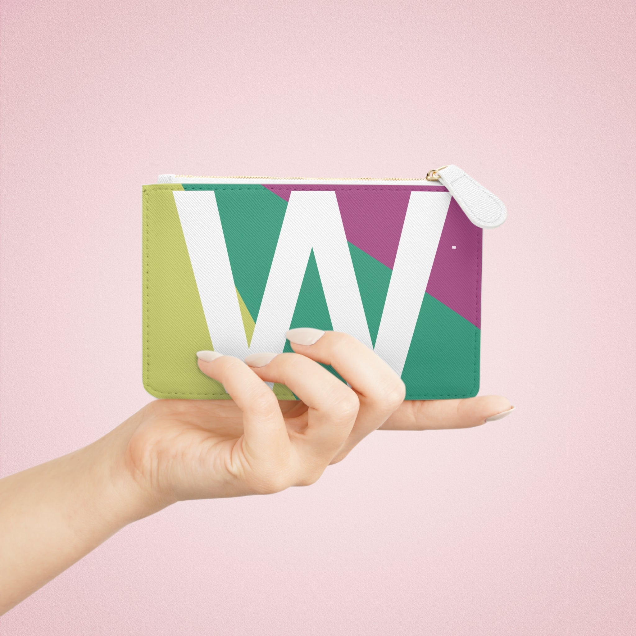Initial W Mini Clutch — Colorblock Monogram Wristlet Wallet