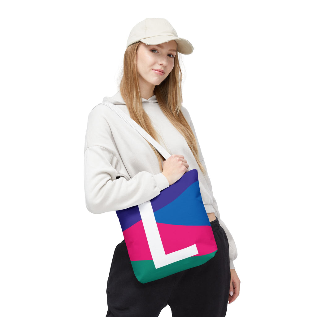 Monogram 'L' Colorblock Tote Bag — Personalized Initial L Shoulder Tote