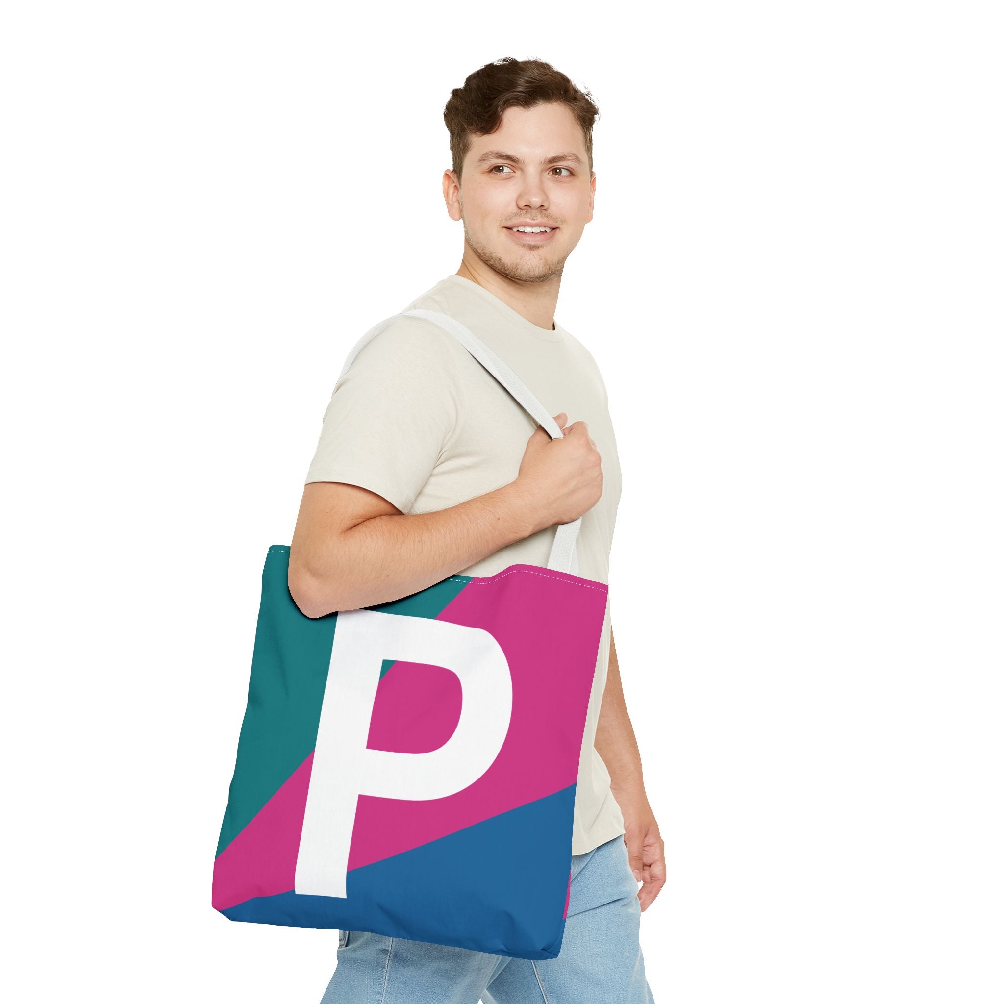 Monogram 'P' Colorblock Tote Bag — Personalized Initial P Shoulder Tote